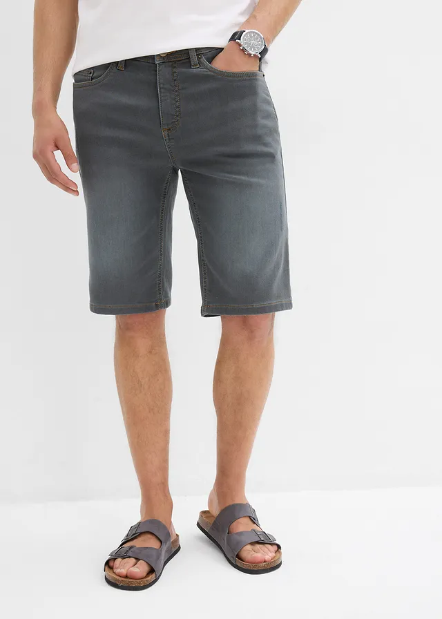 Bermuda en sweat effet jean, coupe ventre confort, regular, Couleur: bleu-gris denim