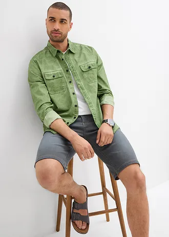 Džínové bermudy z teplákoviny, pohodlný střih Regular Fit • modro-šedý denim • bonprix obchod