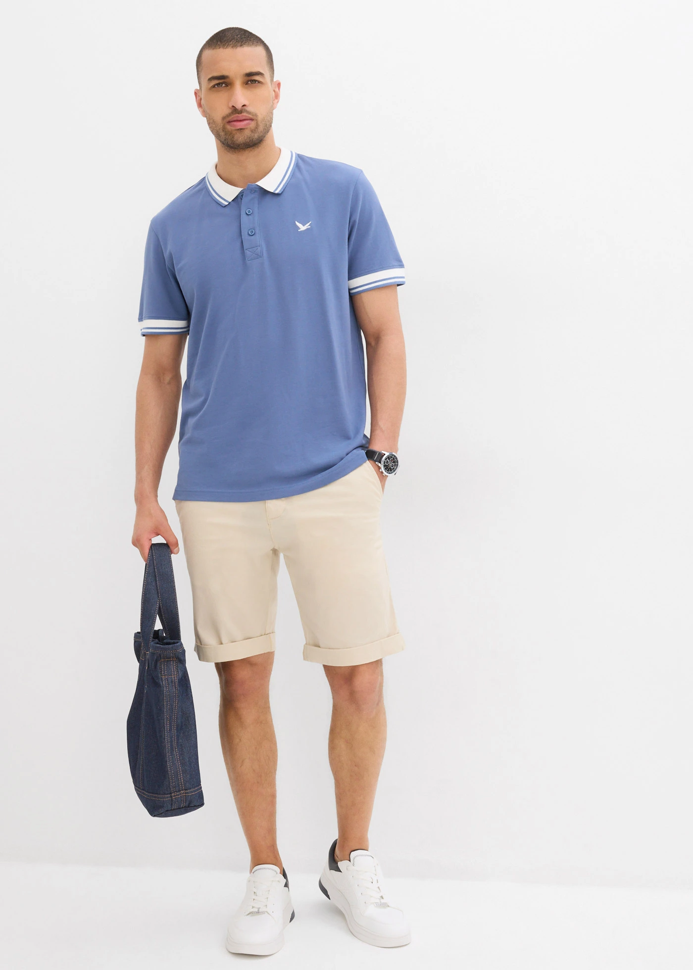 Polo en maille piquée 100% coton • bleu jean • Boutique bonprix