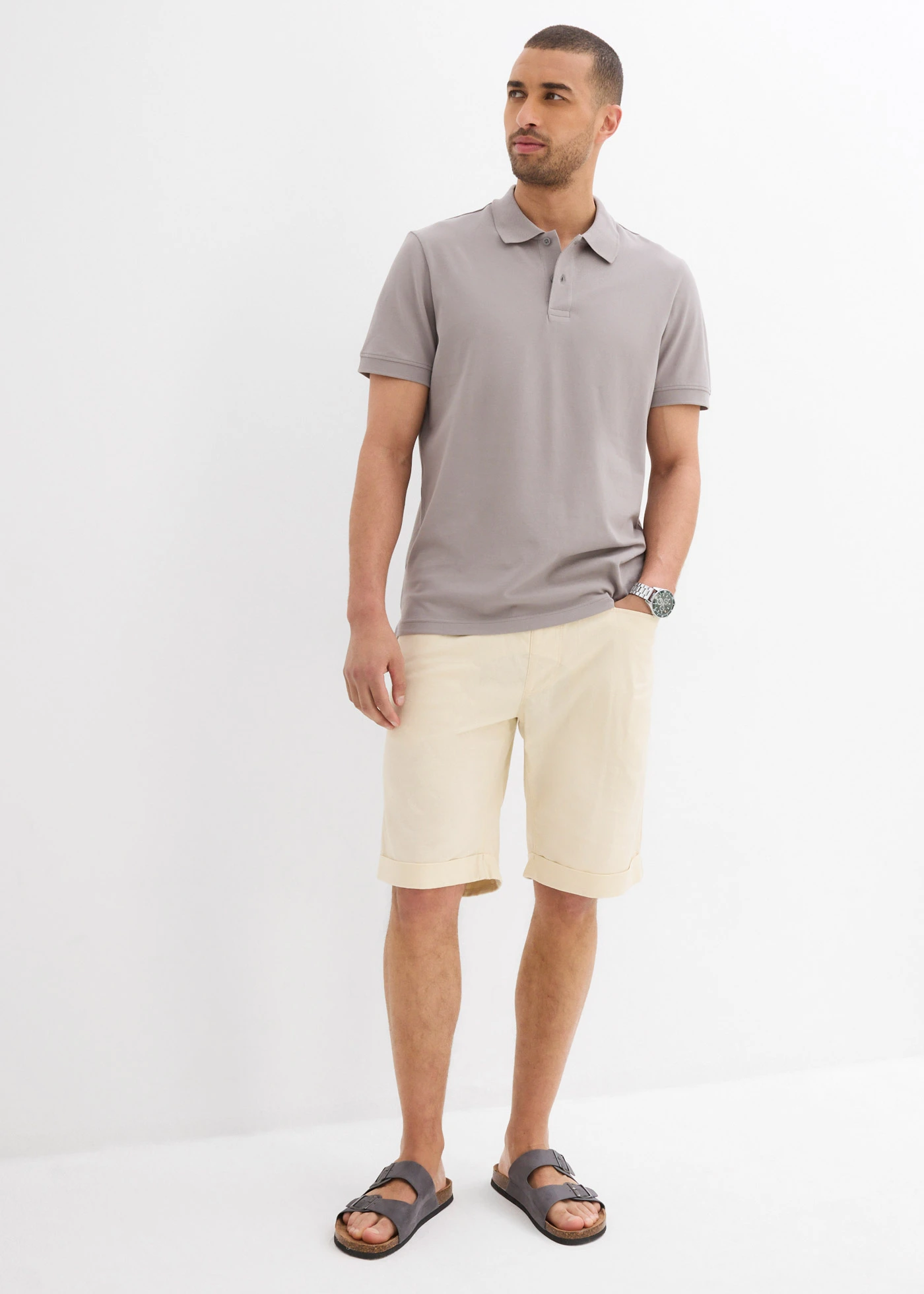 Polo en maille piquée, 100% coton • gris • Boutique bonprix