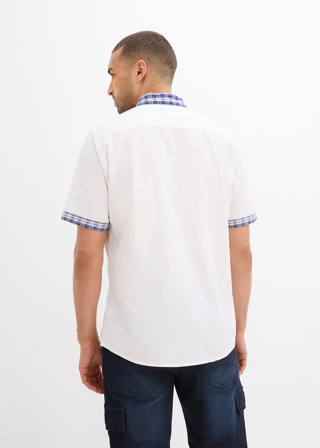 Overhemd van katoen met korte mouwen, Kleur: wit