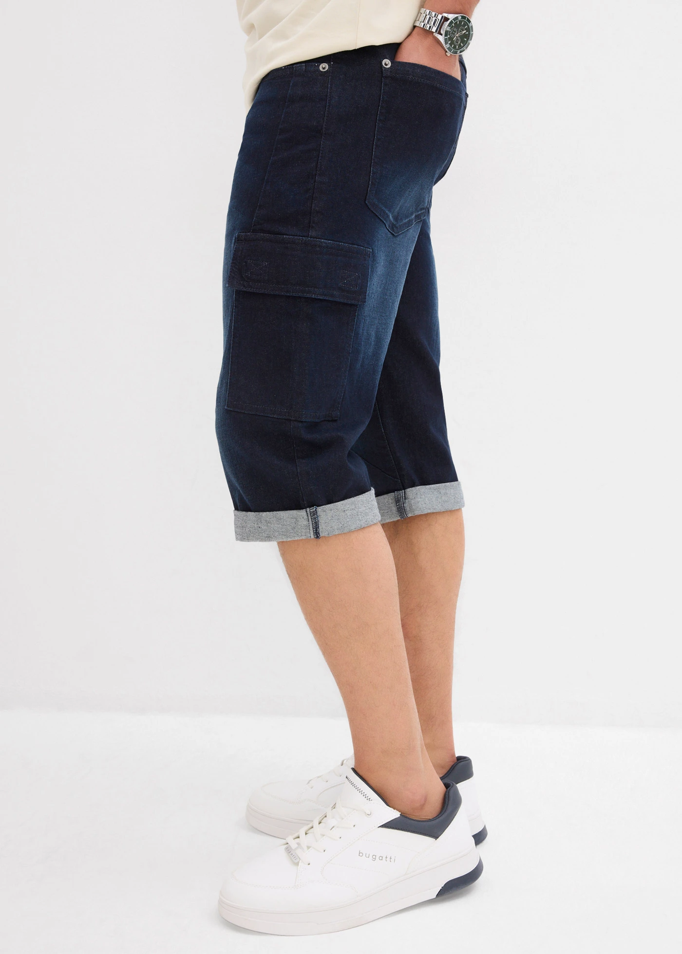 Strečové džínové cargo bermudy, Regular Fit • tmavý denim • bonprix obchod