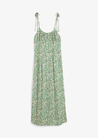 Šaty na ramínka, ze splývavé viskózy • břečťanově zeleno-krémově bílá • bonprix obchod