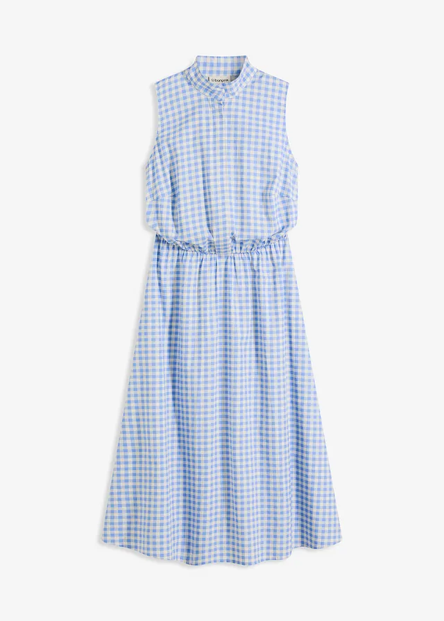 Popeline jurk van katoen • middenblauw-wolwit geruit • bonprix online shop