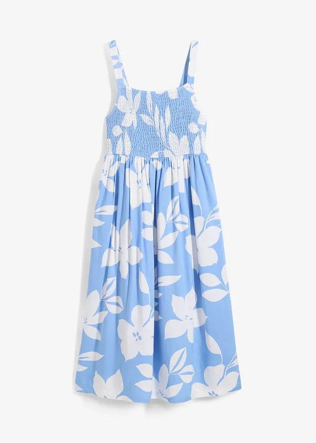 Jurk van soepele viscose, Kleur: middenblauw/wit gebloemd