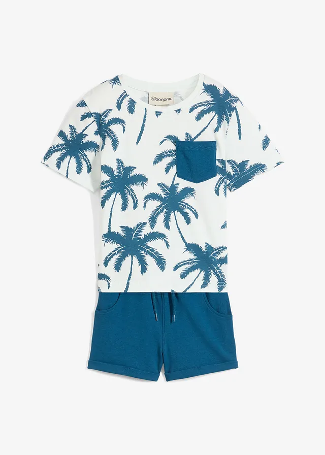 T-shirt et short (ens. 2 pces), Couleur: menthe fumé imprimé + pétrole uni