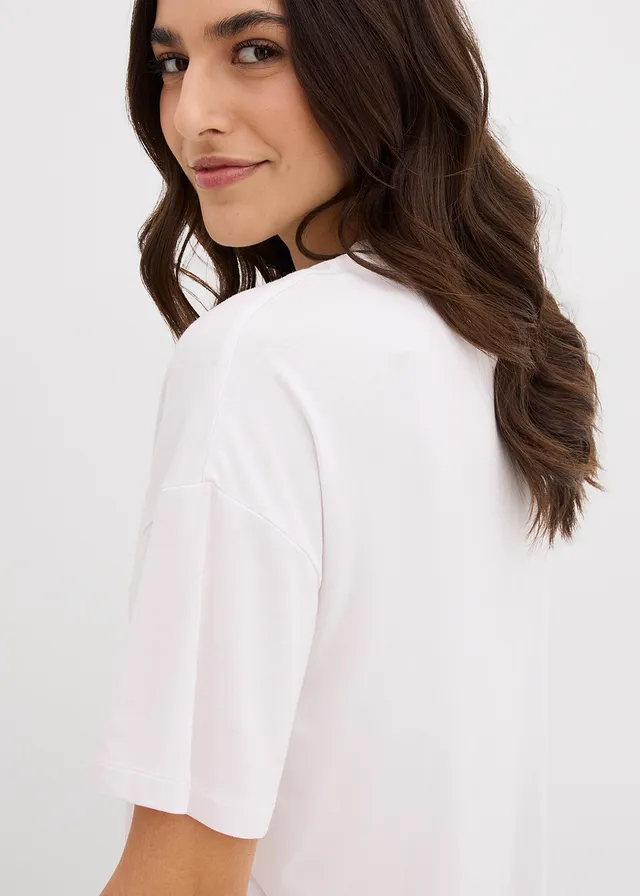 Cropped T-shirt met oversized schouders • wit-beige • product-page.page-title-suffix