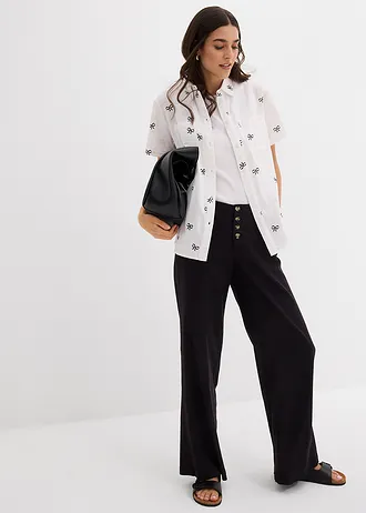 Blouse manches courtes en gaze de coton • blanc-noir imprimé • Boutique bonprix