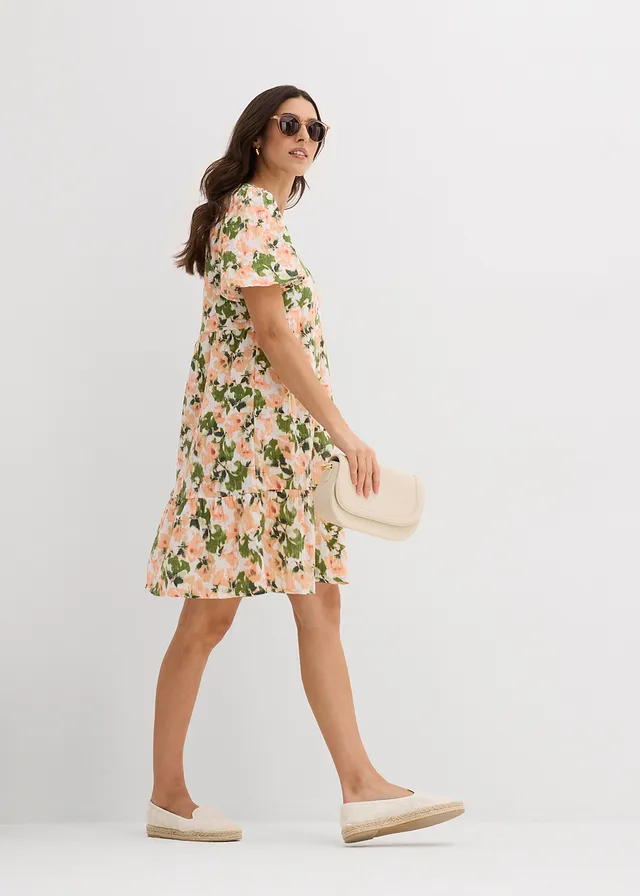 Robe en gaze de coton, Couleur: blanc/vert clair/melba/saumon clair/pistache mat/vert mousse floral