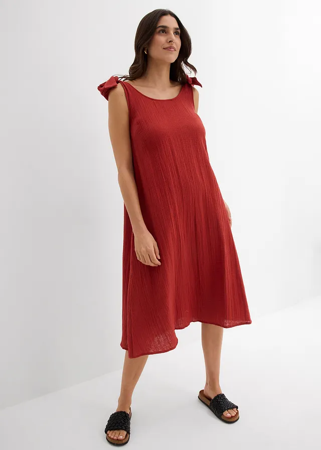 Robe à bretelles en gaze de coton douce, Couleur: rouge carmin