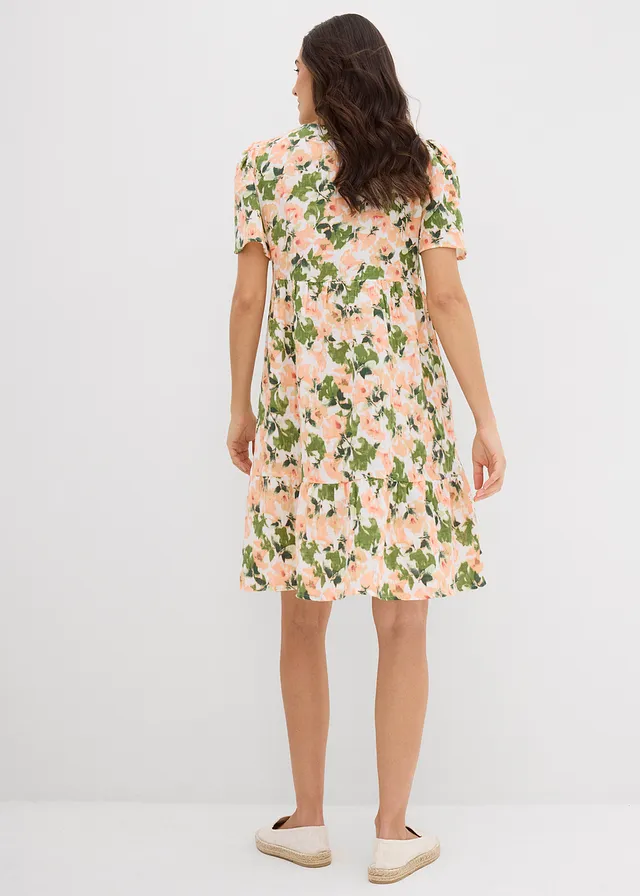 Robe en gaze de coton, Couleur: blanc/vert clair/melba/saumon clair/pistache mat/vert mousse floral