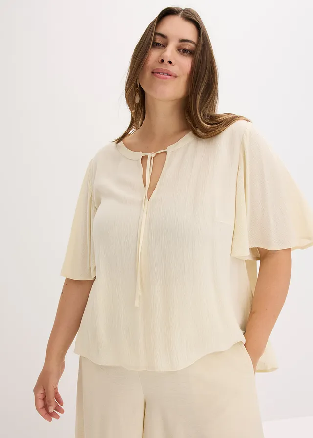 Blouse longue en viscose fluide, Couleur: écru