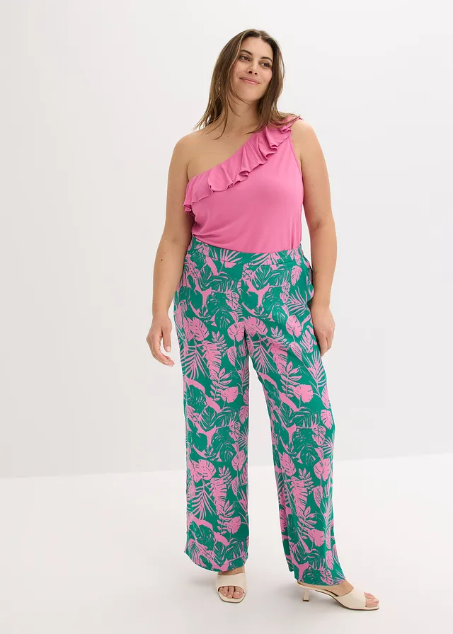 Pantalon imprimé, Couleur: rose lilas/vert floral
