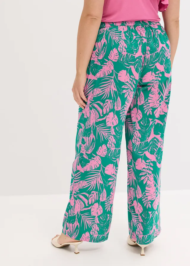Gedessineerde broek, Kleur: paarspink-groen gebloemd