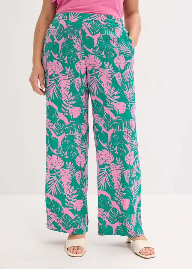 Gedessineerde broek, Kleur: paarspink-groen gebloemd