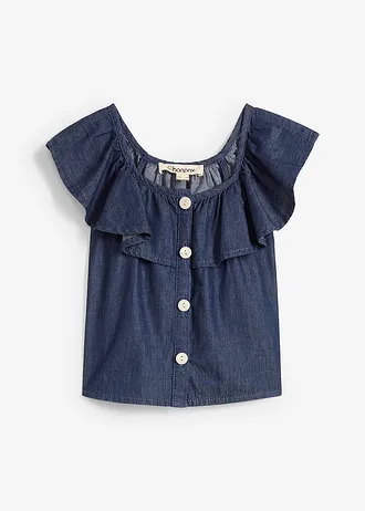 Blúz top puha pamutból • kék kőmosott • bonprix áruház