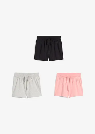 Lot de 3 shorts en jersey 100% coton • noir + gris clair chiné + rose dragée • Boutique bonprix