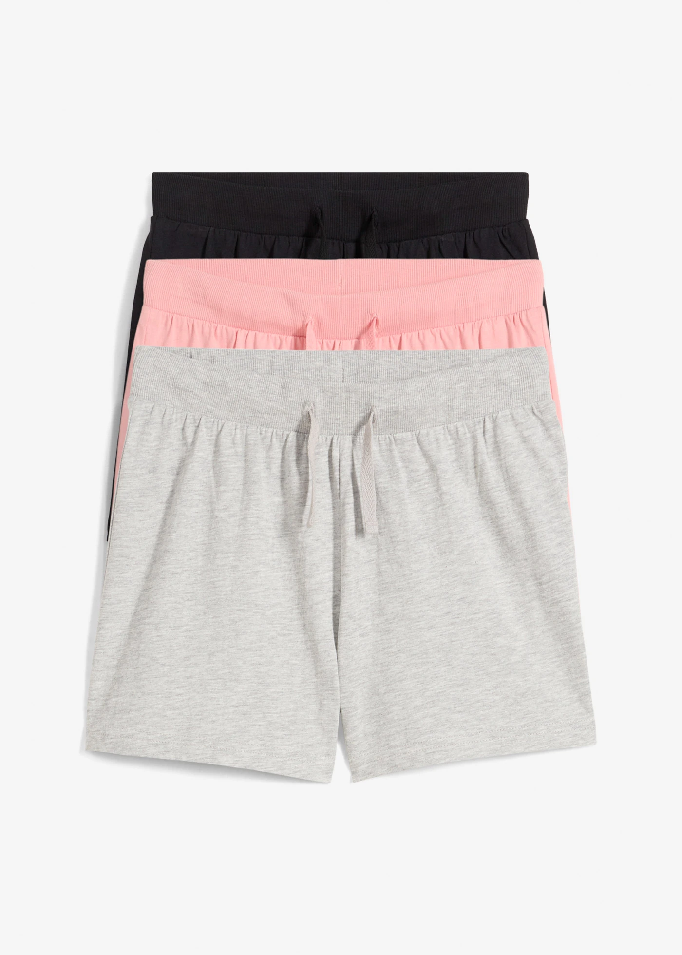 Jersey shorts (set van 3) van puur biologisch katoen • zwart+lichtgrijs gemêleerd+soft roze • bonprix online shop