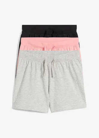 Lot de 3 shorts en jersey 100% coton, Couleur: noir + gris clair chiné + rose dragée