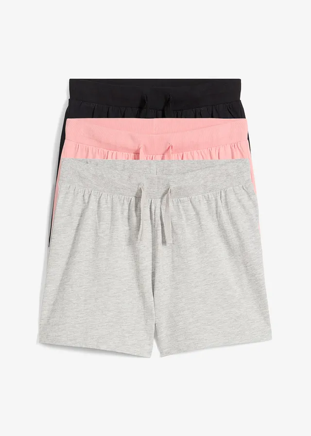 Lot de 3 shorts en jersey 100% coton • noir + gris clair chiné + rose dragée • Boutique bonprix