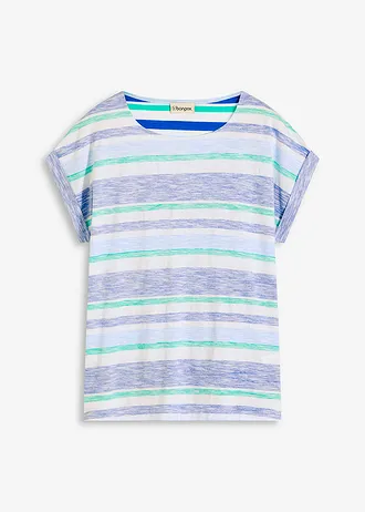 T-shirt 100% coton, Couleur: bleu arctique/bleu clair/blanc rayé