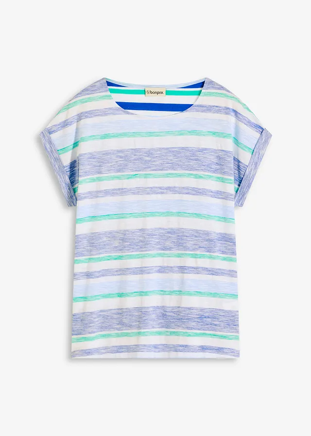 T-shirt 100% coton, Couleur: bleu arctique-bleu clair-blanc rayé