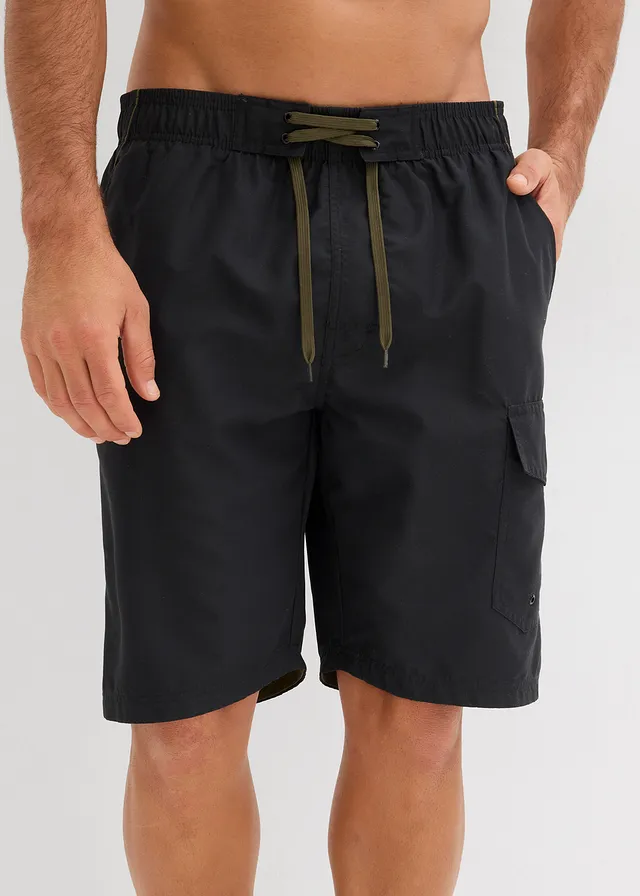 Zwemshort met zijzak, Kleur: zwart/donkerolijfgroen