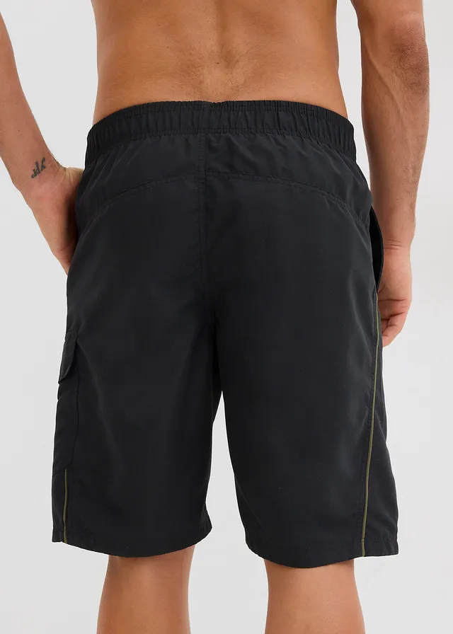 Zwemshort met zijzak, Kleur: zwart/donkerolijfgroen