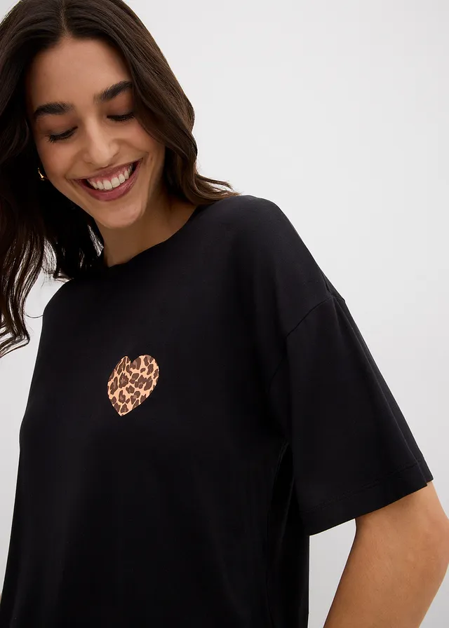 Cropped T-shirt met oversized schouders • zwart - beige • product-page.page-title-suffix