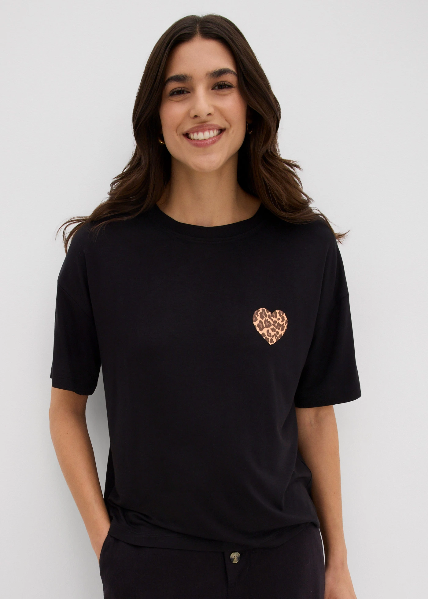 Zkrácené tričko s přepadajícími rameny • černo-béžová • bonprix obchod