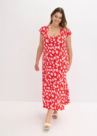 Robe imprimée en jersey viscose, Couleur: rouge floral