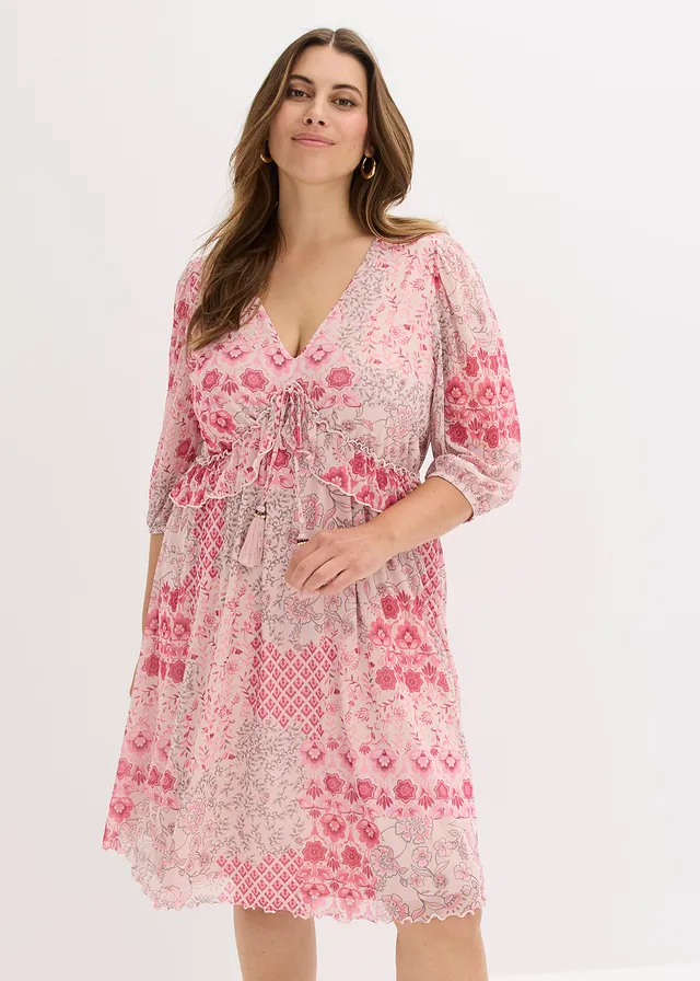 Robe-tunique en mesh imprimé, Couleur: rose imprimé