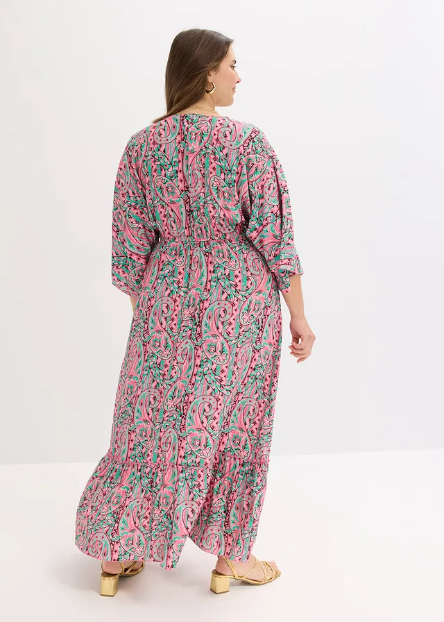 Maxi jurk van soepele viscose, Kleur: pink-turkoois