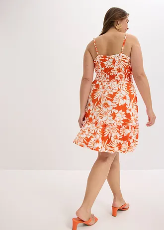 Šaty na ramínka z měkké viskózové směsi s potiskem, barva: oranžovo-bílá s květy