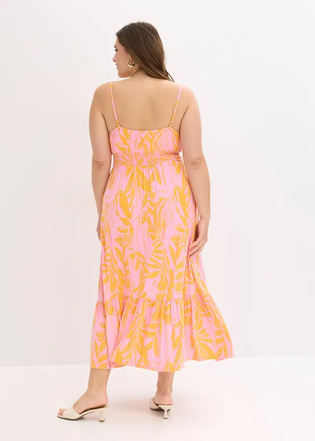Robe à fines bretelles en jersey viscose, Couleur: orange/magenta
