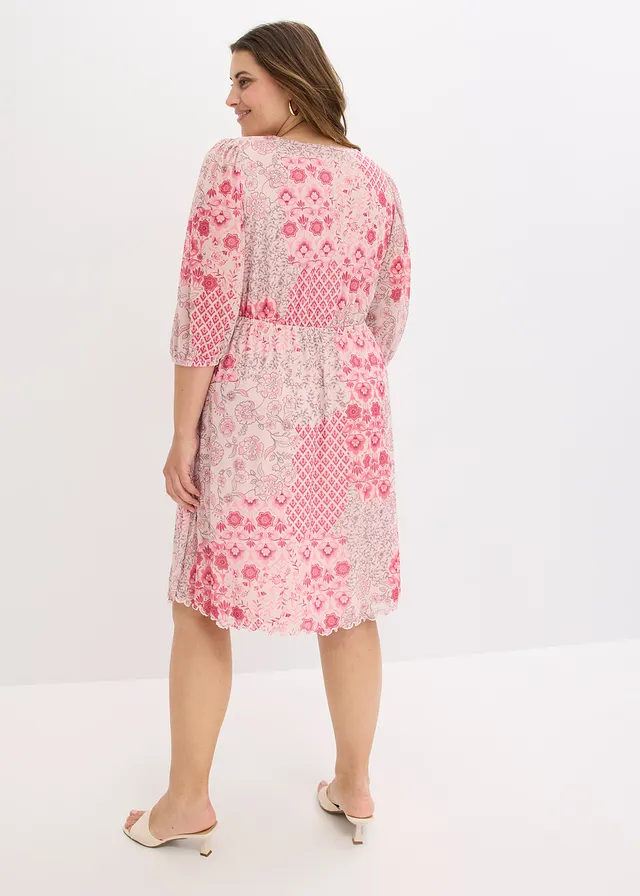 Gedessineerde tuniekjurk in mesh, Kleur: pink gedessineerd
