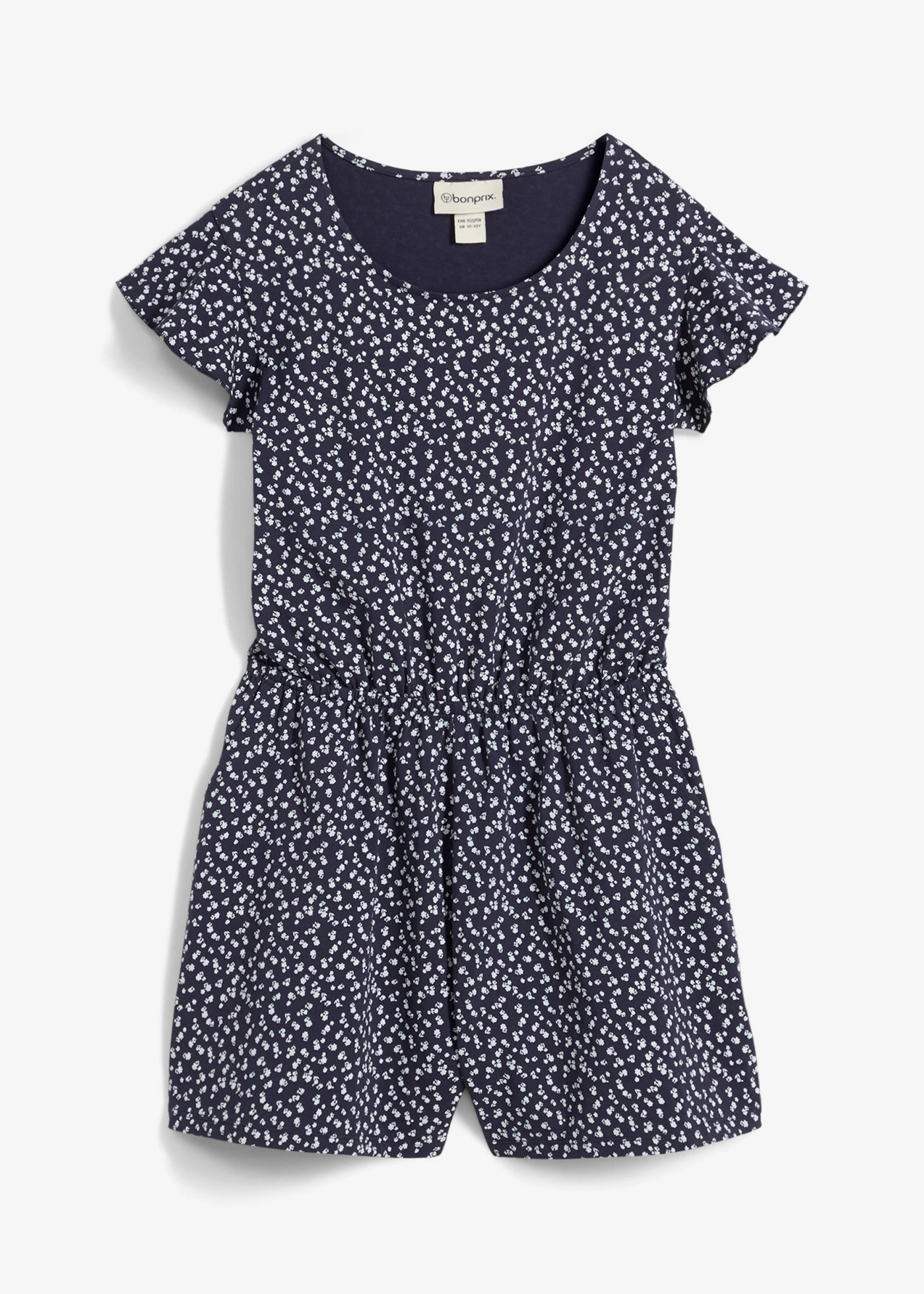 Žerzejový  overal z elastické směsi s organickou bavlnou • tmavě modrá s květy • bonprix obchod