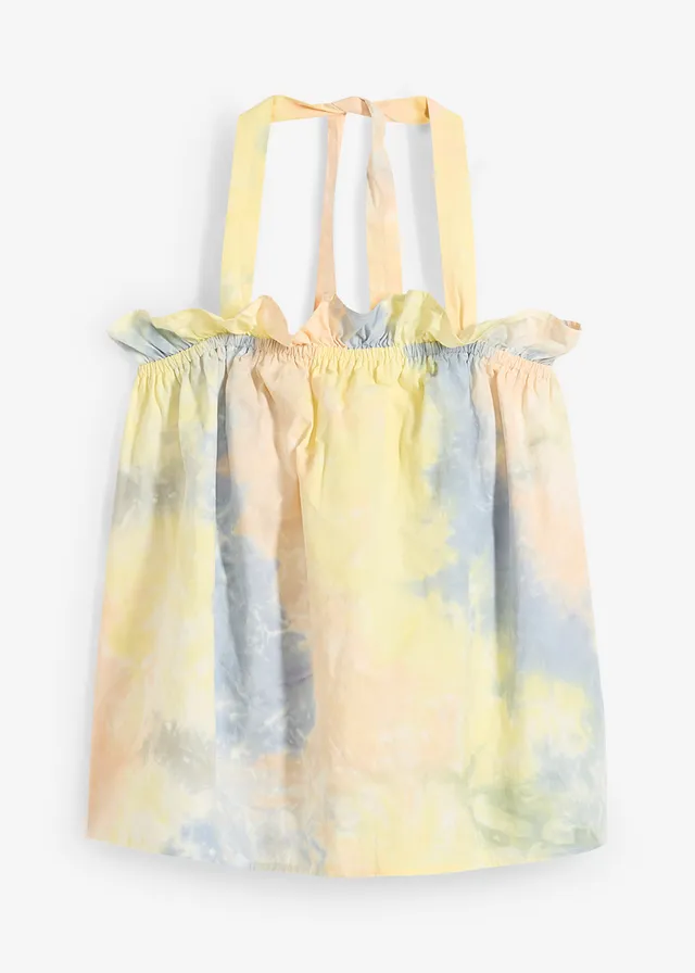 Blousetop van katoen, Kleur: lichtgeel-lila-lichtoranje gedessineerd