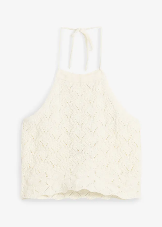 Gebreide neckholder top, Kleur: wolwit