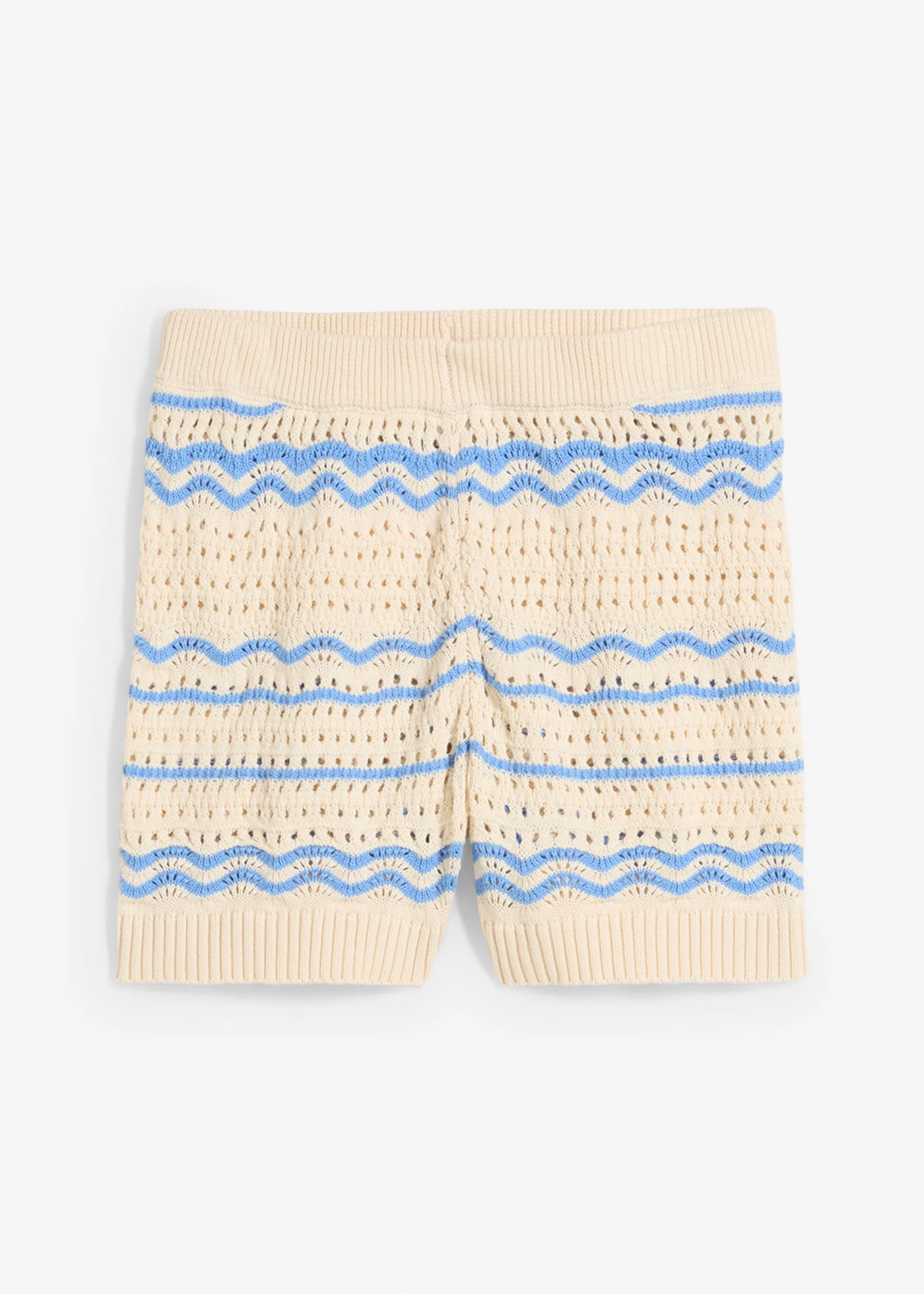 Pantaloni scurți din mix vaporos din bumbac și in • alb-fildeș/albastru mediu cu dungi • magazin bonprix
