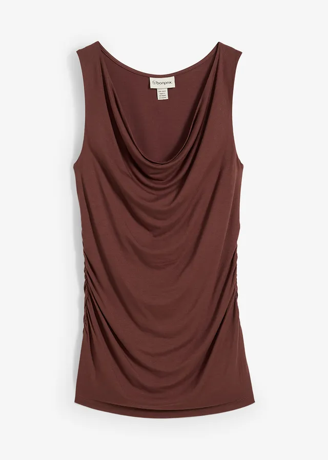 Top doux en viscose extensible, Couleur: marron