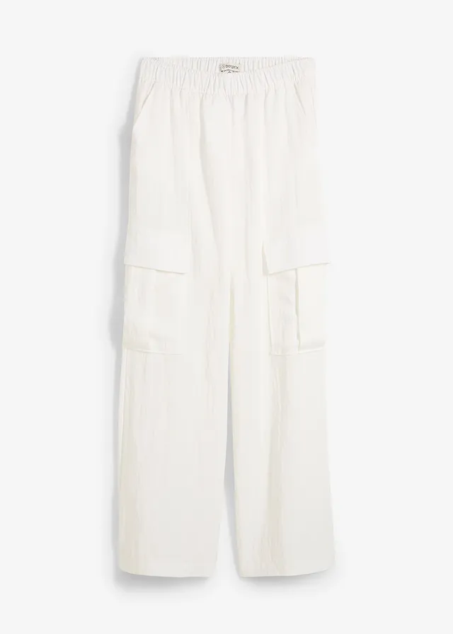 Pantalon cargo fluide en Lyocell mélangé, Couleur: blanc cassé