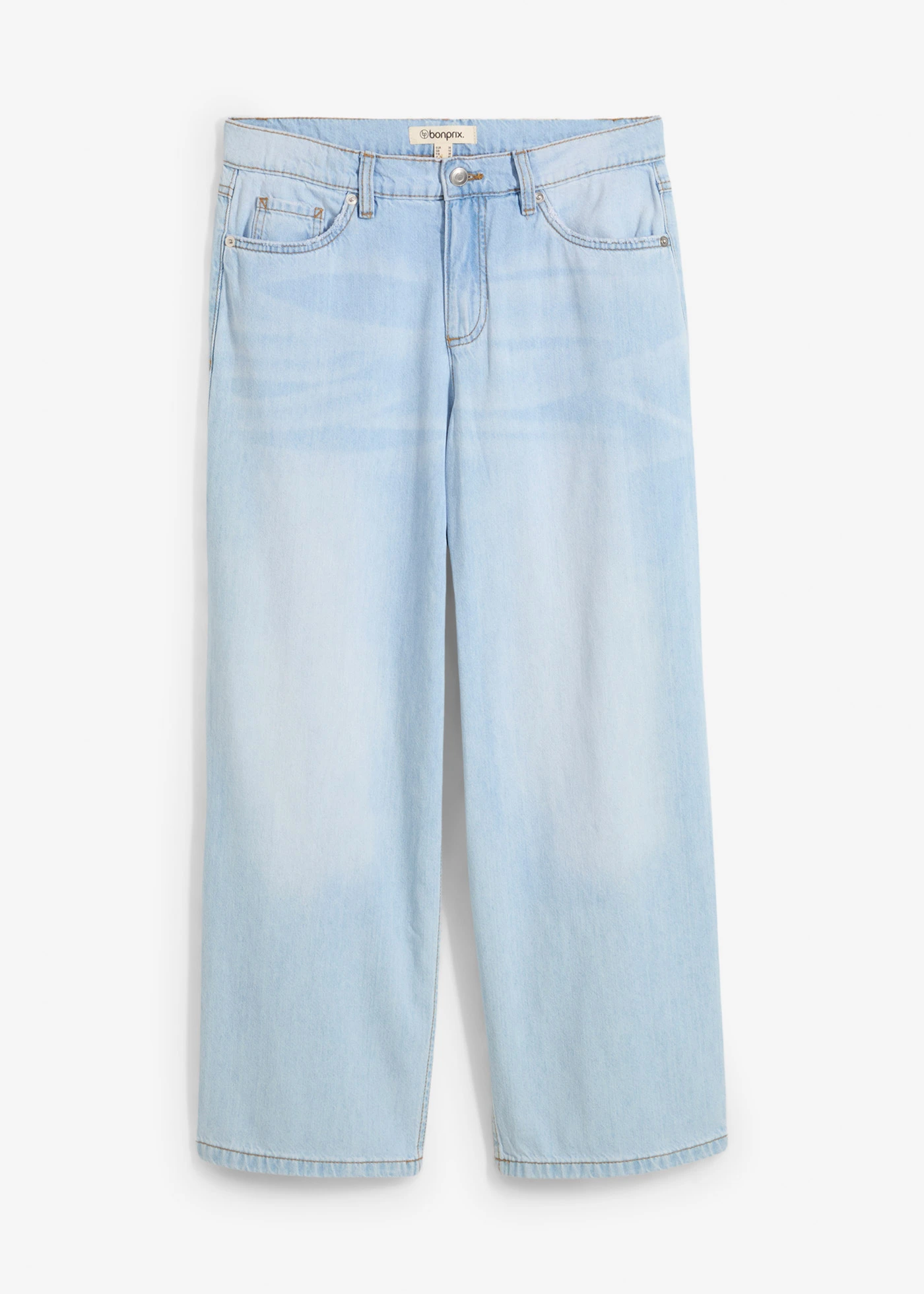 Baggy jeans mid waist super soft, cropped • ijsblauw denim used • bonprix online shop