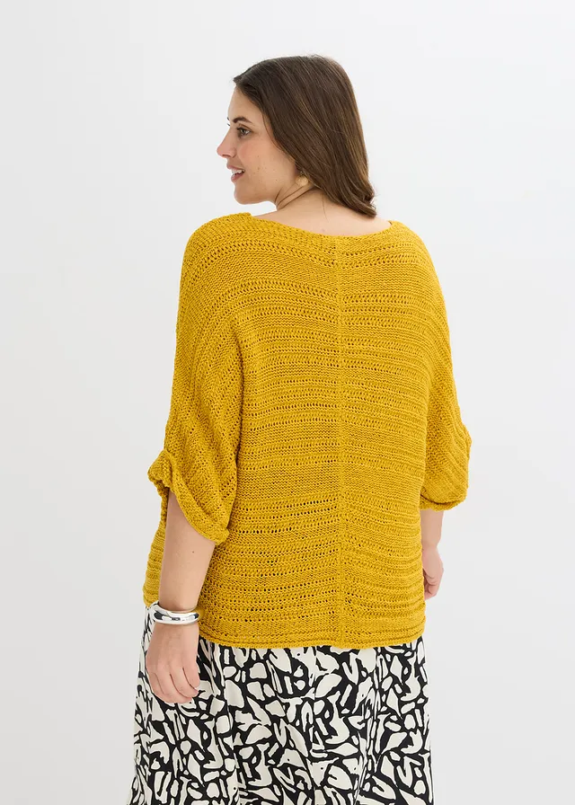Pull en maille ajourée, Couleur: ocre doré