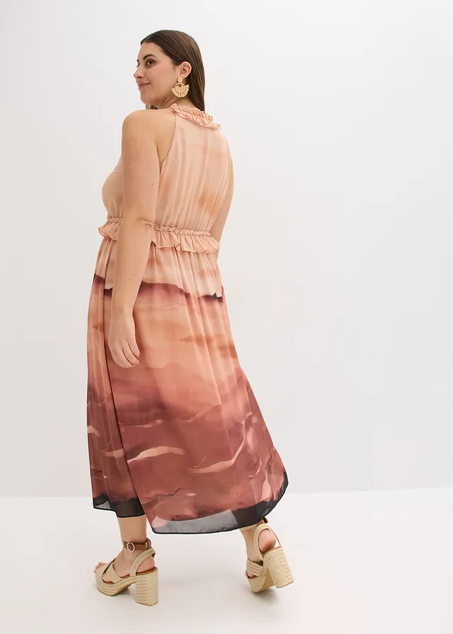 Chiffon jurk, Kleur: bruin