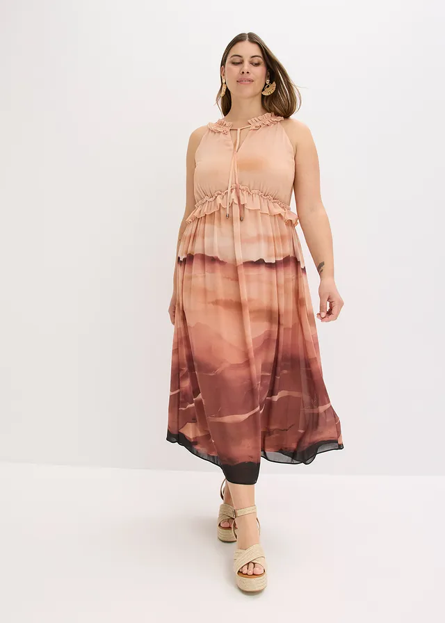 Chiffon jurk, Kleur: bruin
