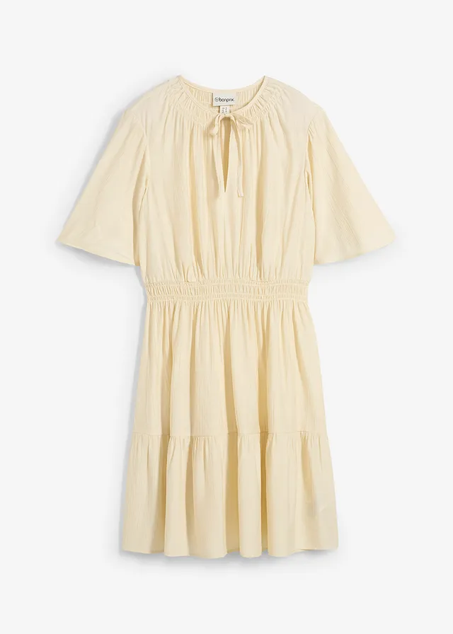 Robe courte et fluide en viscose mélangée, Couleur: naturel