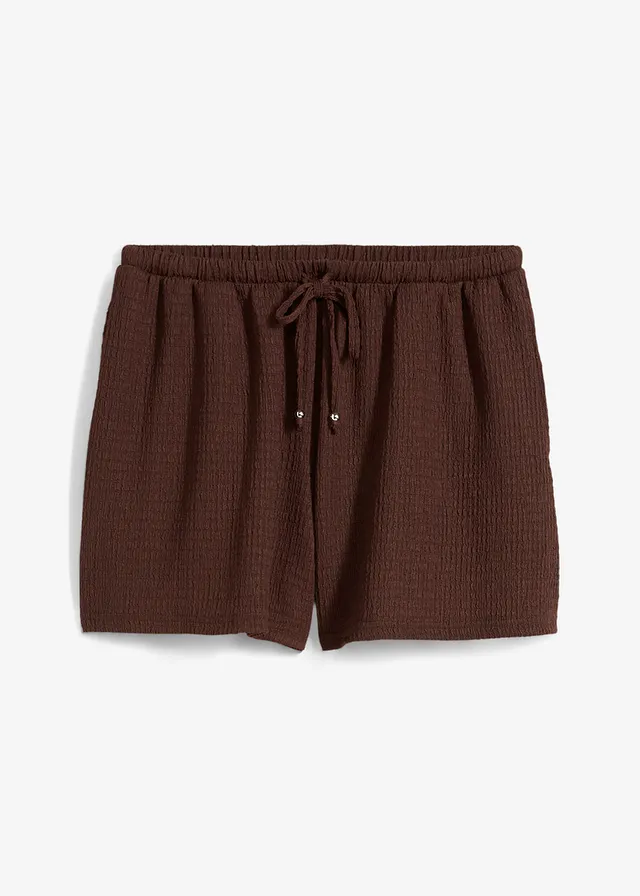 Pantaloni scurți cu elastic și șiret în talie din crep texturat