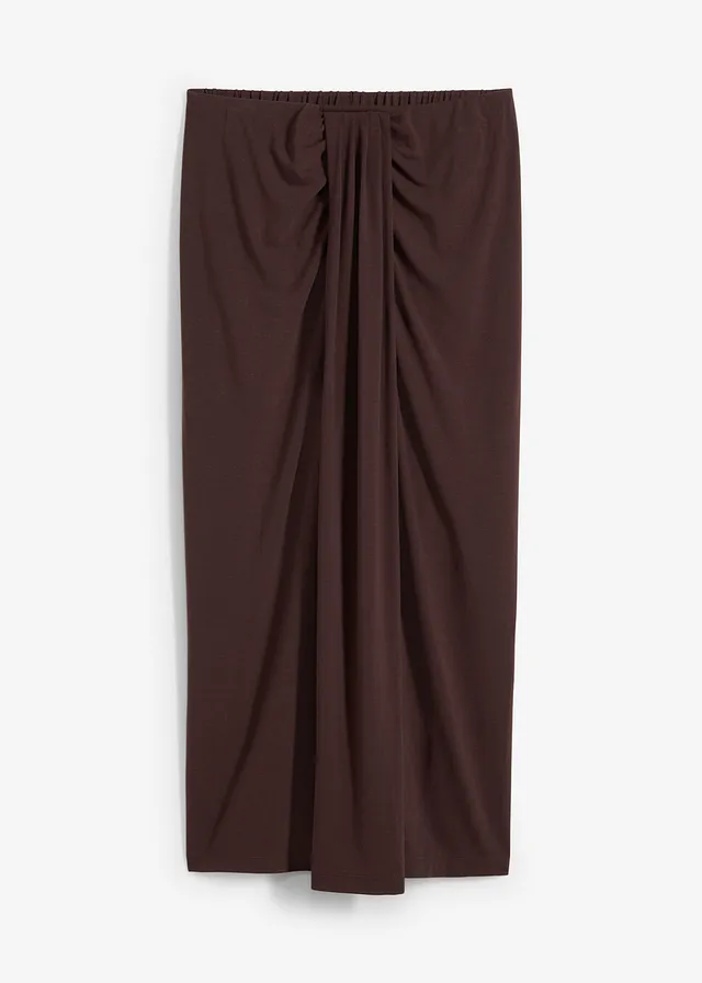 Jupe en jersey avec taille élastiquée, Couleur: marron foncé