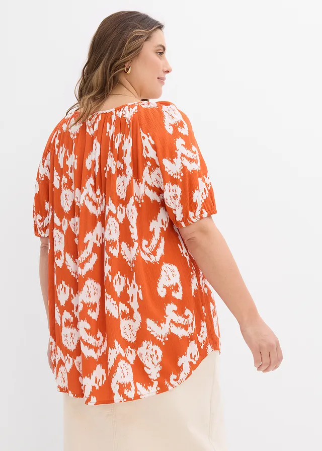 Blouse en viscose, Couleur: rouge cannelle/blanc cassé
